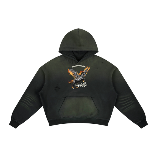 Pegasus Frayed Sunfade Boxy Fleece Hoodie (Unisex)
