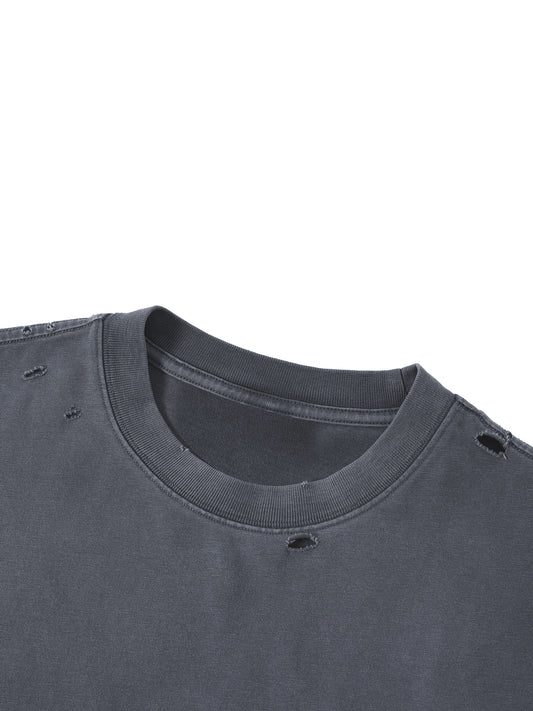 Distressed Vintage Washed Boxy Oversized T-Shirt in Dark Grey (Unisex)