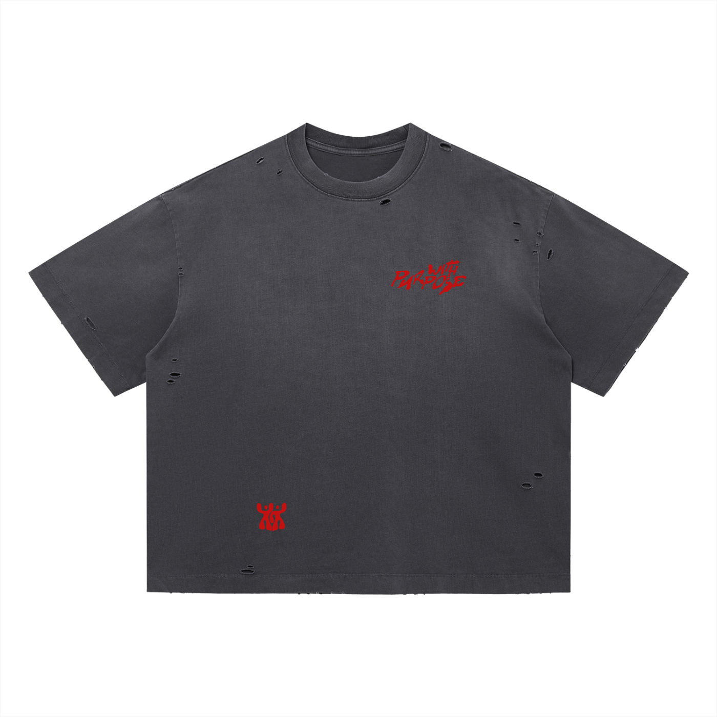 Distressed Vintage Washed Boxy Oversized T-Shirt in Dark Grey (Unisex)