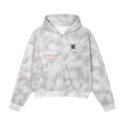 Dirty Washed Zip-Up Fleece Hoodie