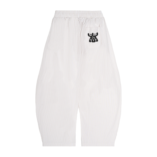 Vertical Stripe Drawstring Barrel Pants