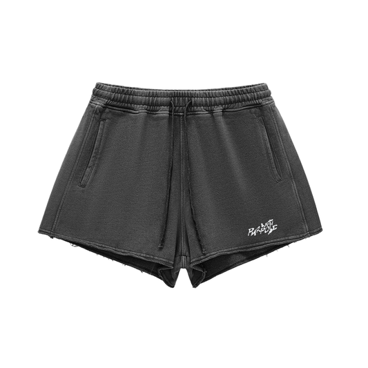 Raw Washed Edge Drawstring Shorts in Dark Grey (Womens)