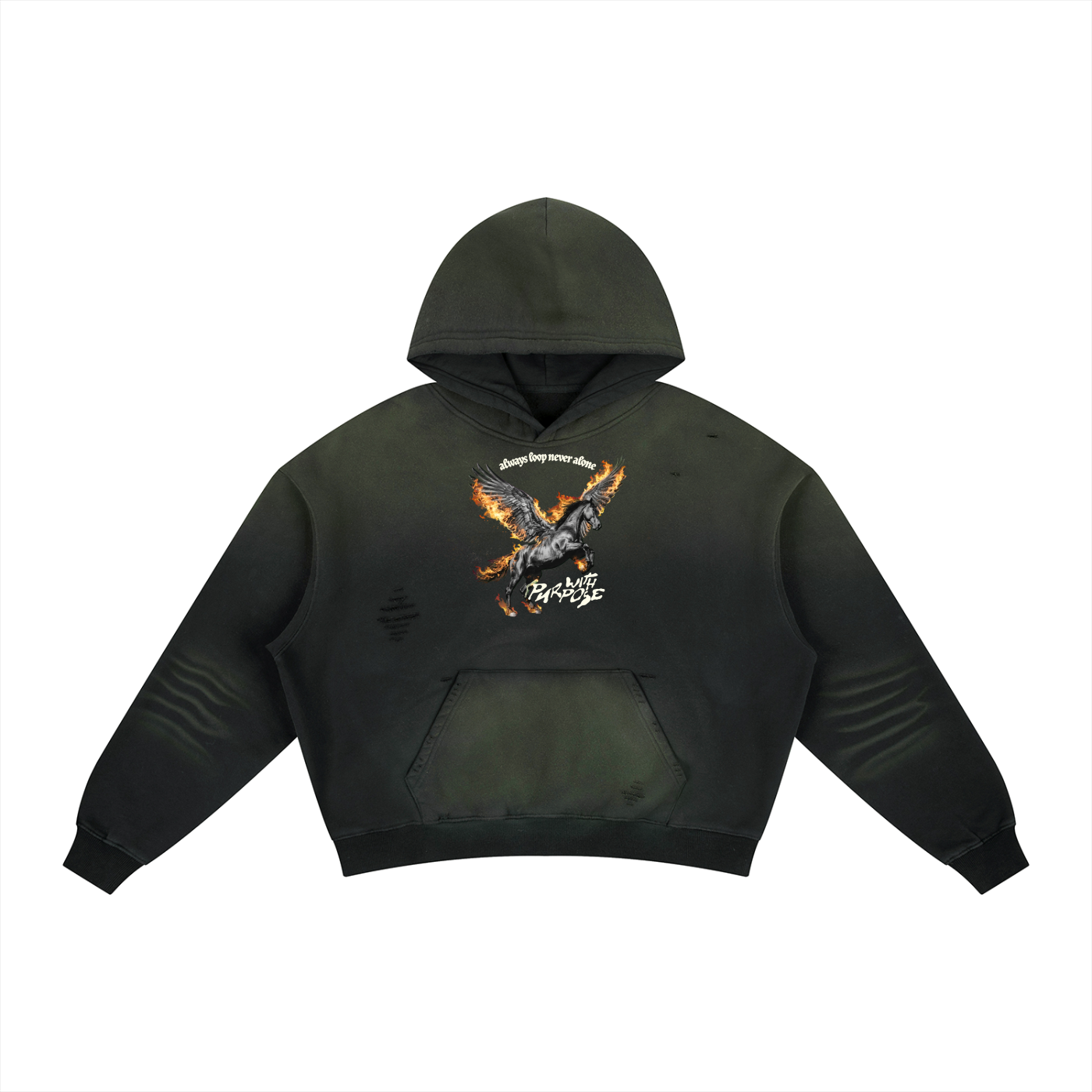 Pegasus Frayed Sunfade Boxy Fleece Hoodie (Unisex)
