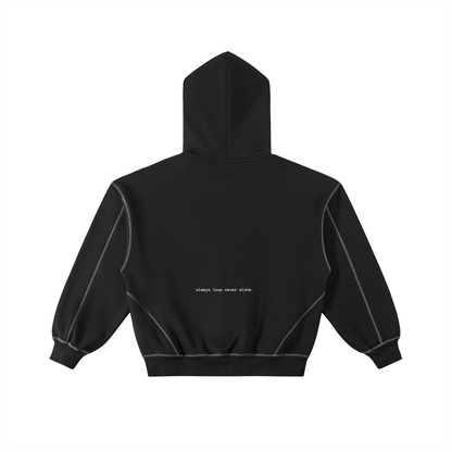 Contrast-Stitched Boxy Fleece Hoodie