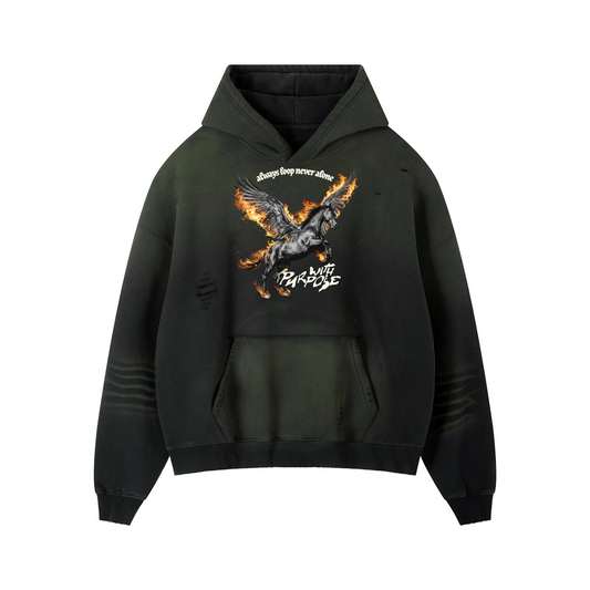 Pegasus Frayed Sunfade Boxy Fleece Hoodie (Unisex)