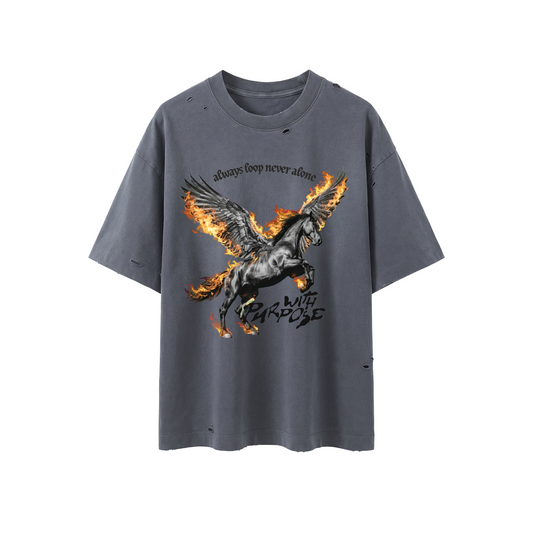Pegasus Run Free Distress Tee in Marble Grey (Unisex)