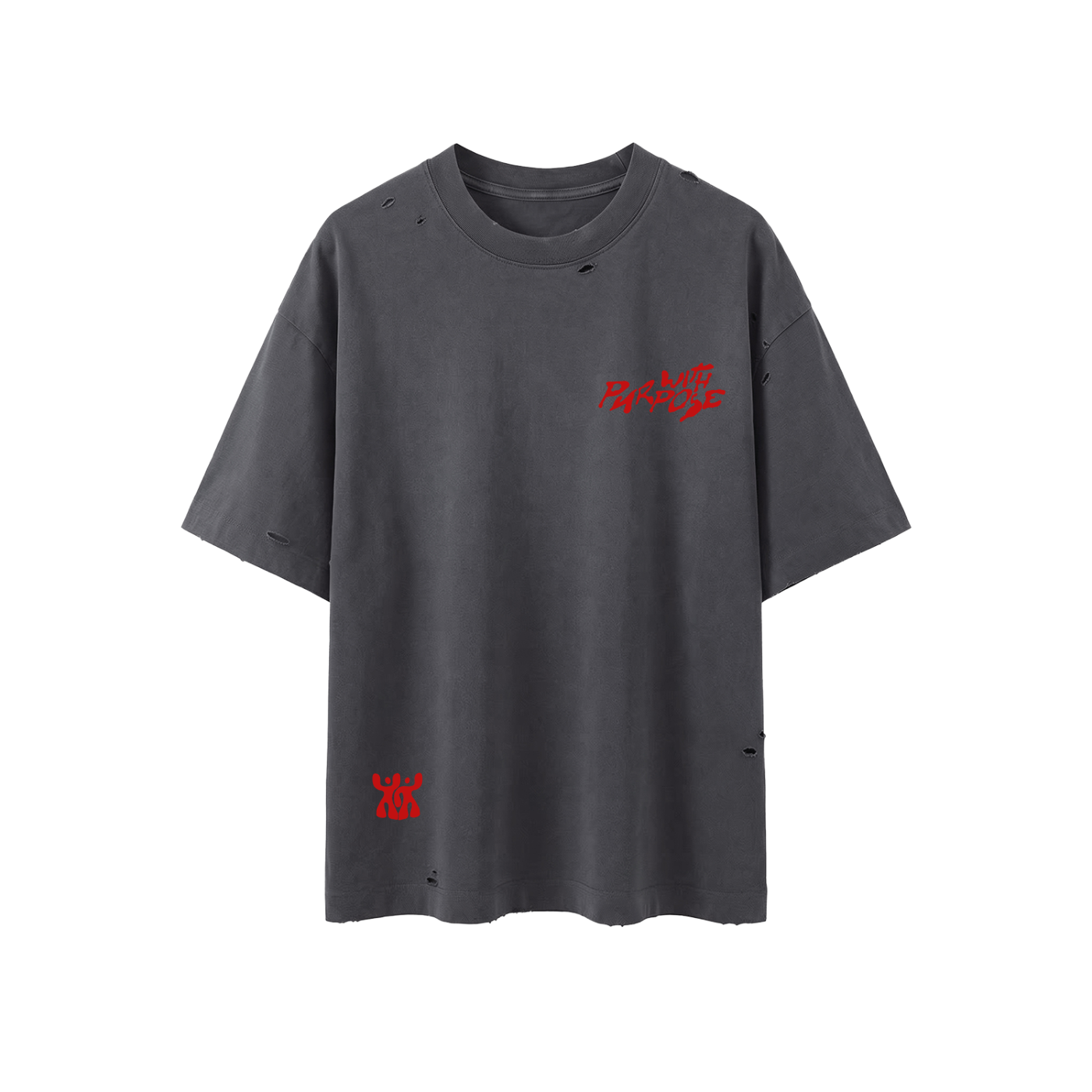 Distressed Vintage Washed Boxy Oversized T-Shirt in Dark Grey (Unisex)