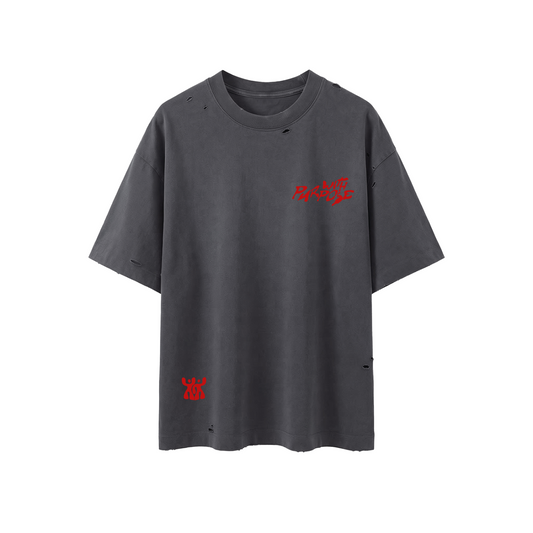 Distressed Vintage Washed Boxy Oversized T-Shirt in Dark Grey (Unisex)