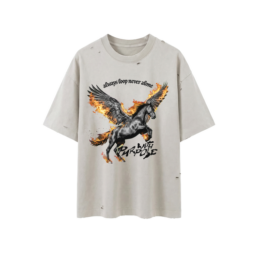 Pegasus Run Free Distress Tee in Cement (Unisex)