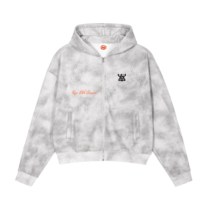 Dirty Washed Zip-Up Fleece Hoodie