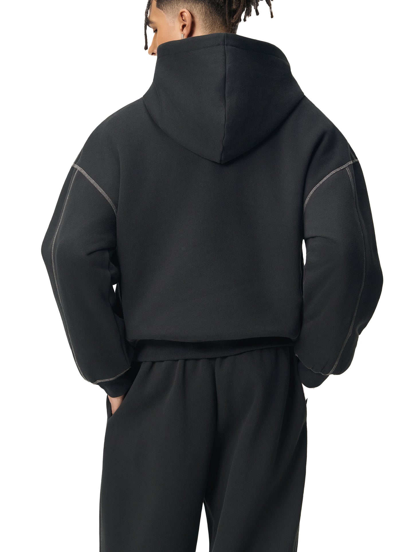 ALNA Contrast-Stitched Boxy Fleece Hoodie (Unisex)